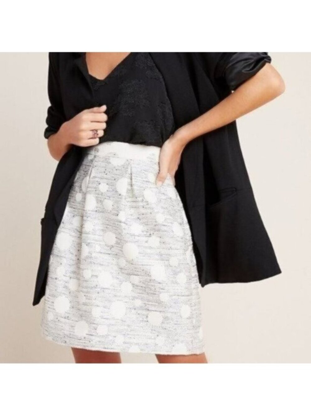 Anthropologie Maeve Anya Mini Skirt 12 NEW Polka Dot Jacquard Metallic Holiday